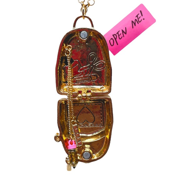 Betsey Johnson Back To School Backpack Necklace Gold Tone Pink - Picture 4 of 7